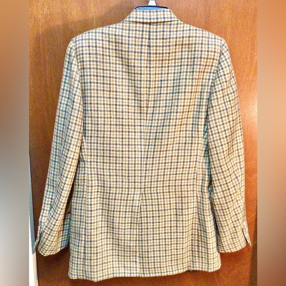 Vintage Christian Dior 1970s Mens Plaid Virgin Wool Blazer Tan Jacket SingleVent - Picture 11 of 16